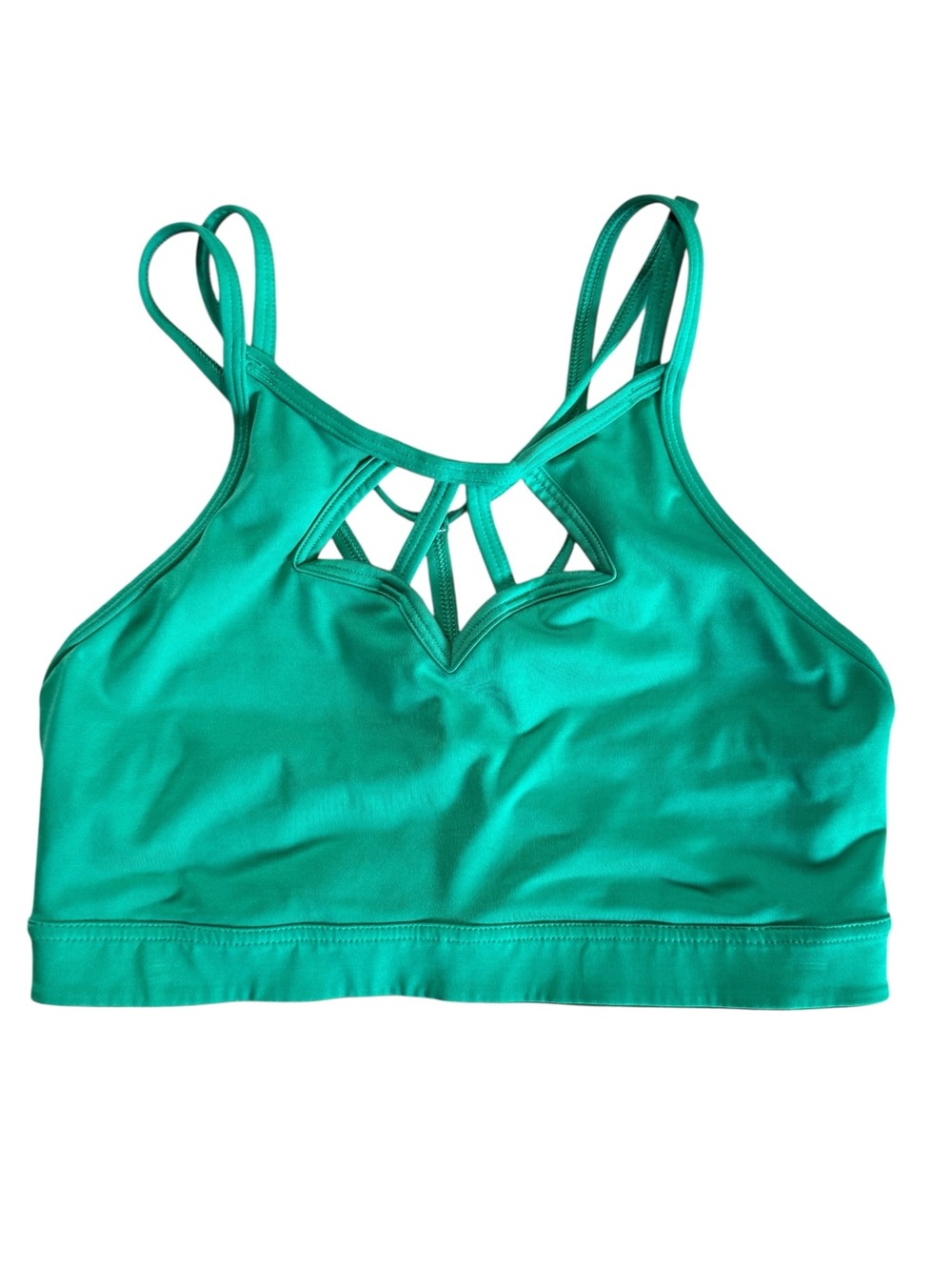 Victoria Sport Small High-Neck Strappy Sports Bralette in Teal Green